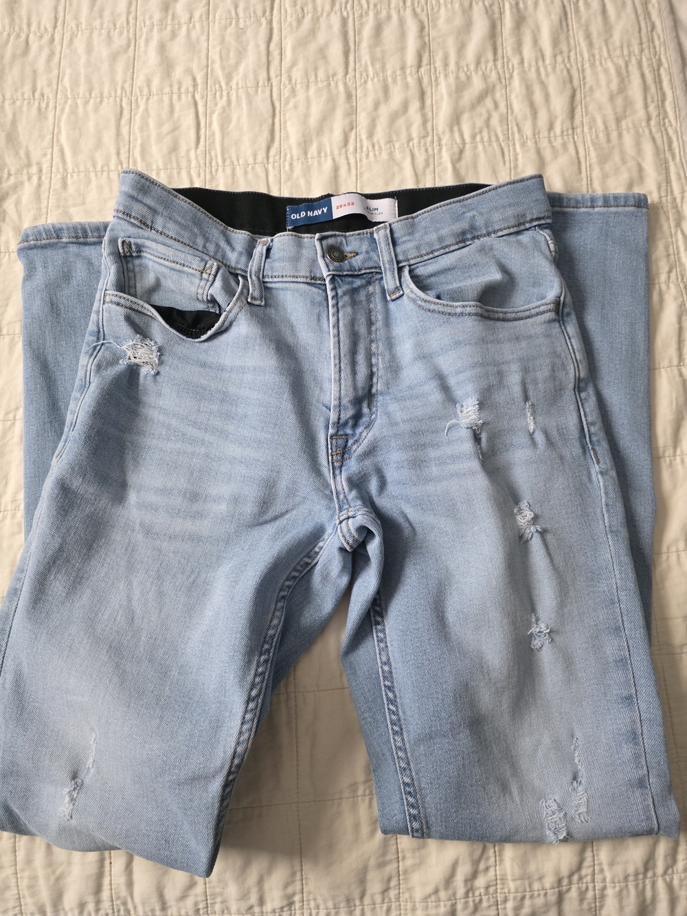 Old Navy Men's Slim Built-In Flex Distressed Jeans Light Wash Size 29x32